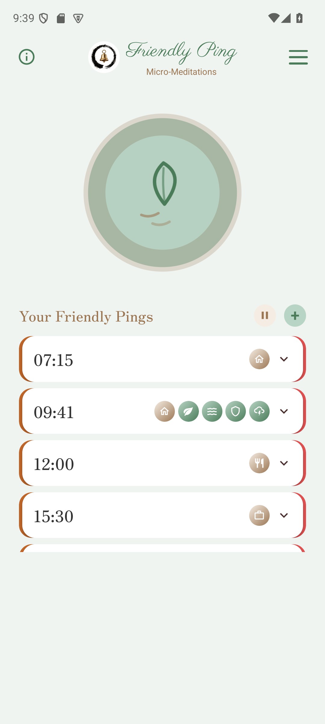 The app home screen with its ping times.